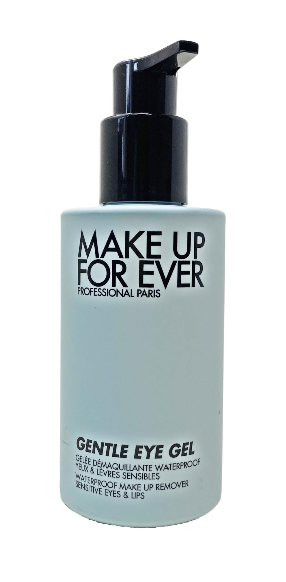 Make Up For Ever Gentle Eye Gel Remover bottle removes waterproof makeup softly for sensitive eyes