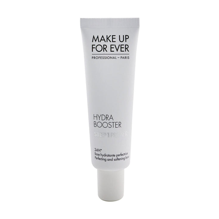 Make Up For Ever Hydra Booster Step 1 primer bottle delivers hydration and a radiant base.