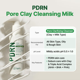 MAKEP:REM PDRN Pore Clay Cleansing Milk milky texture closeup suggests a gentle daily cleanse