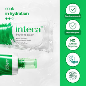 MAKEP:REM Inteca soothing cream on fingertip demonstrates lightweight, non-greasy finish.