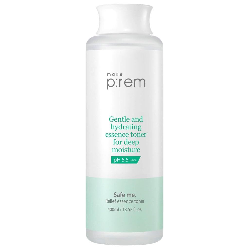 Make P:REM Safe Me. Relief Essence Toner applying with fingertips demonstrates easy daily use