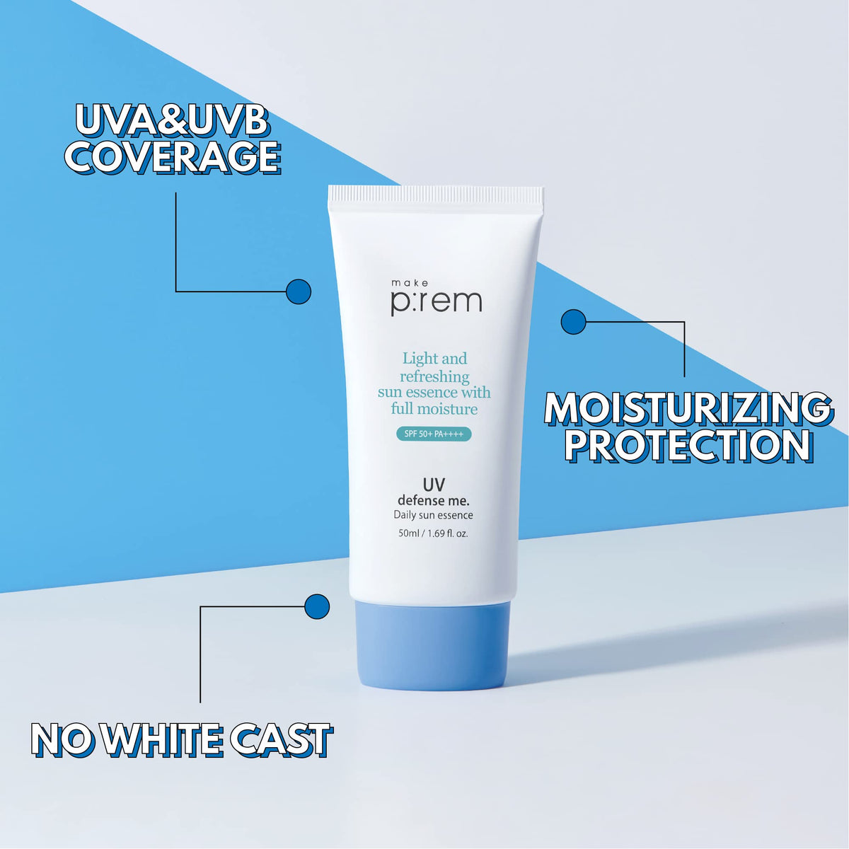 MAKEPREM UVA UVB Defense Me Daily Sun Essence shows no white cast on skin.