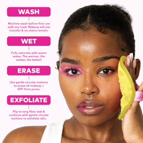 MakeUp Eraser machine-washable care instructions visual.