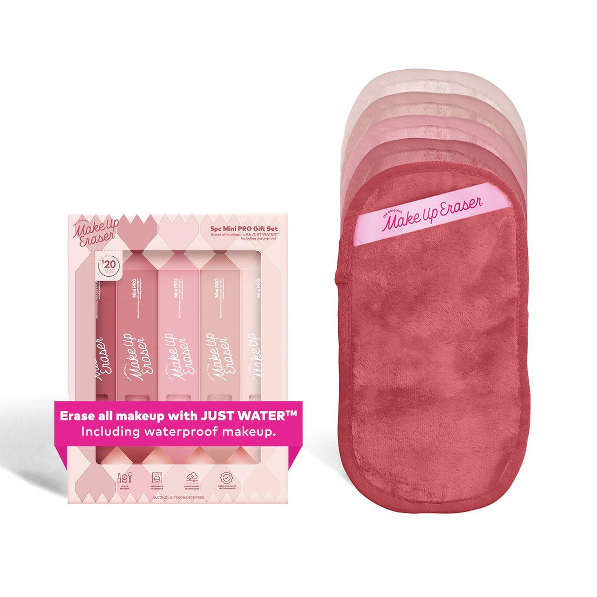 MakeUp Eraser Mini PRO 5pk Gift Set packaging shown as a gift-ready box.