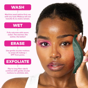 MakeUp Eraser quick-dry fibers on cloth demonstrate comfortable cleansing
