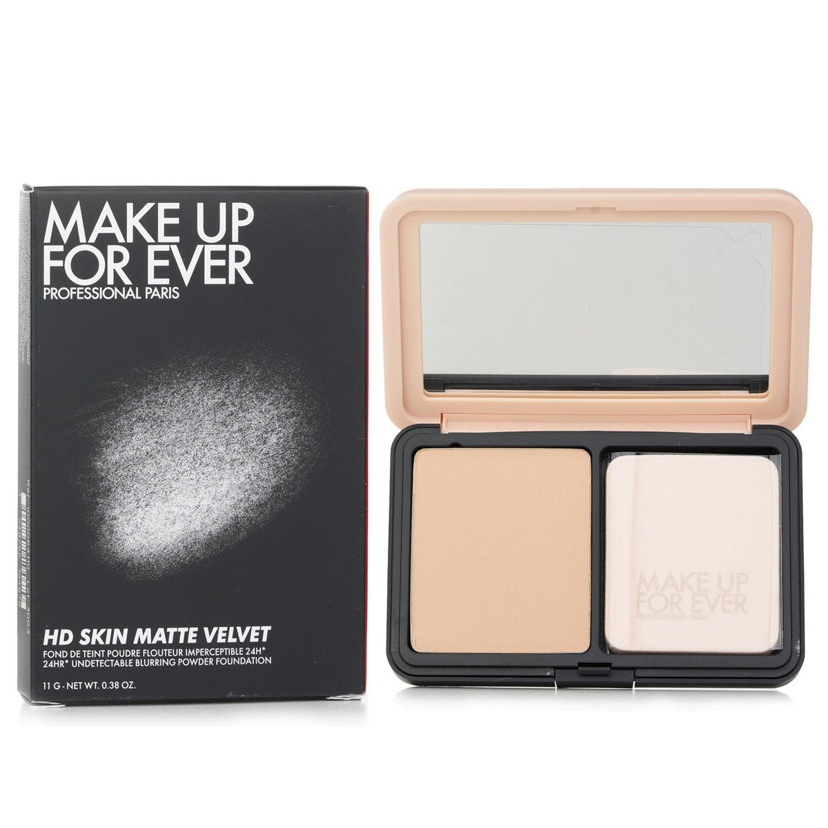 Make Up For Ever HD Skin Matte Powder Foundation swatch on skin demonstrates shine control.