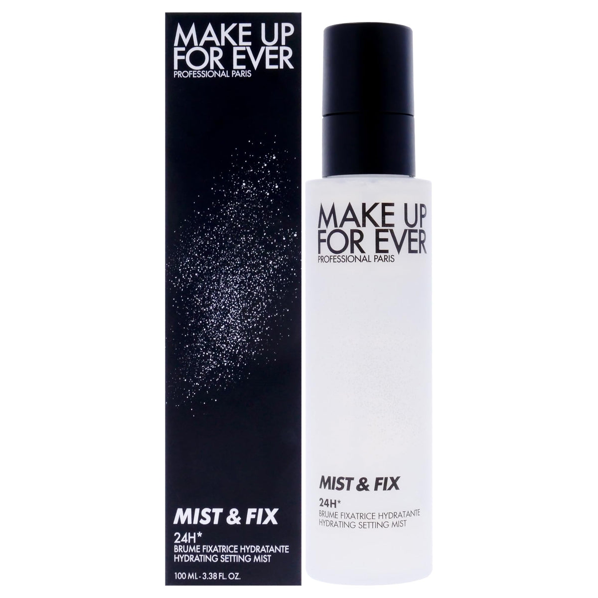 Make Up For Ever Mist and Fix bottle mist for long-lasting hydration and makeup setting.