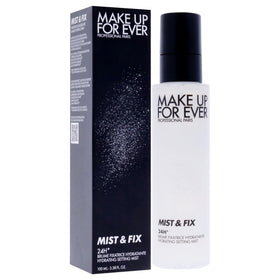 Make Up For Ever Mist and Fix spray-dispense with micro mist for smooth, long-wearing makeup.