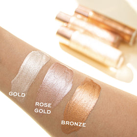 Makeup Revolution Molten Body Glow Rose Gold glow on skin with pink shimmer for glow-ready skin.
