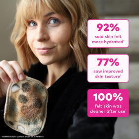 MakeUp Eraser wet cloth illustrating water-activated cleansing.