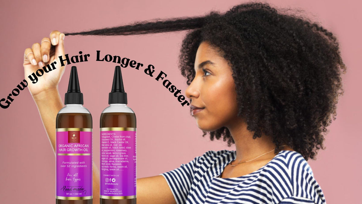 Makof Beauty Chebe Hair Growth Oil on scalp providing deep conditioning