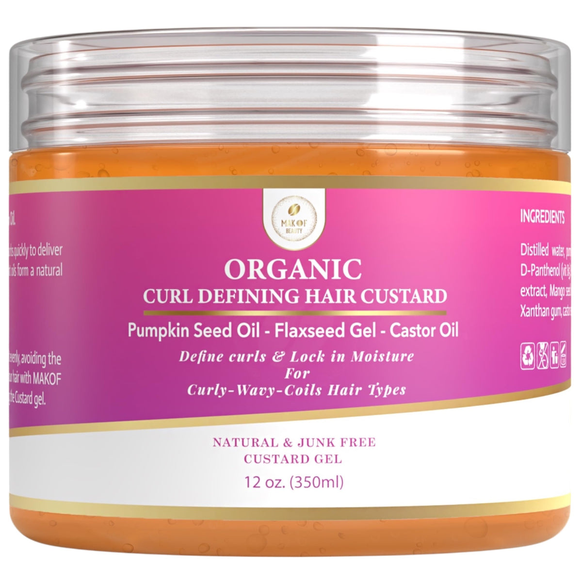 MAKOF BEAUTY curls defining custard jar highlighting smooth curls with flexible hold.