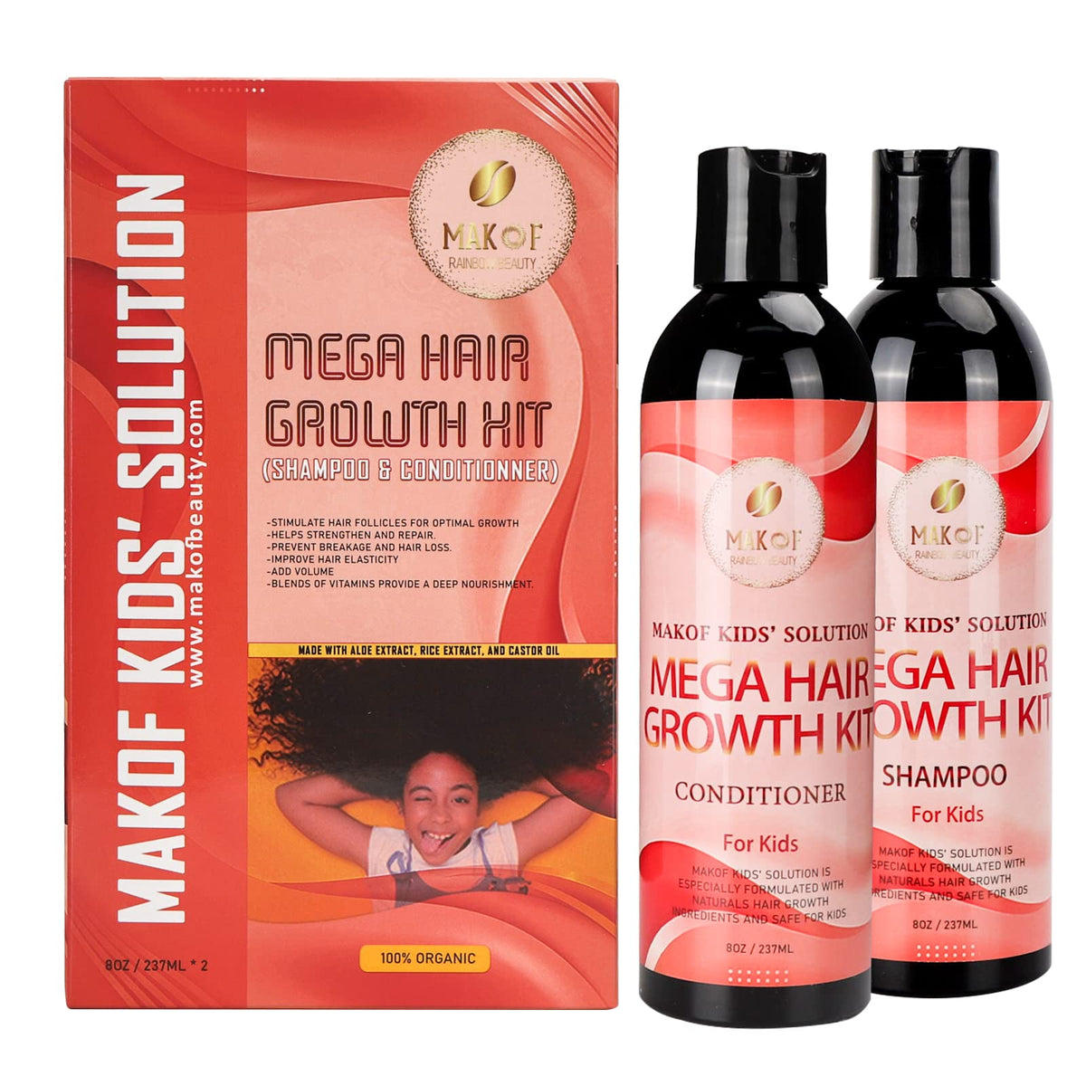 MAKOF Beauty Kid's Hair Growth Set conditioner bottle nourishes and detangles delicate hair.