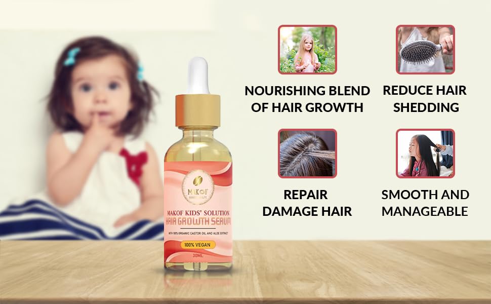 MAKOF Beauty Kid's Hair Growth Set natural ingredients label highlights organic formula.