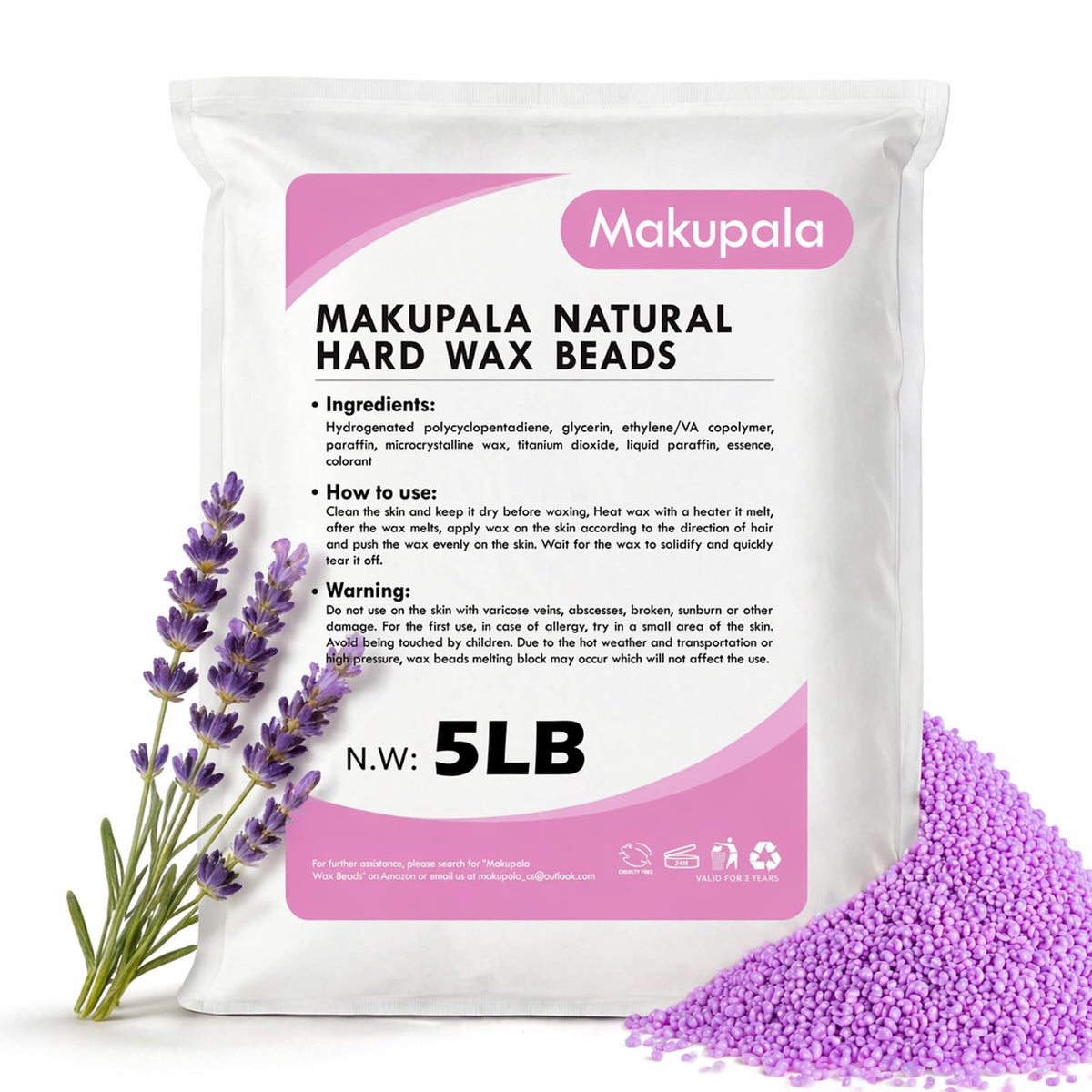 Makupala lavender hard wax beads bulk refill ready for high-frequency sessions.