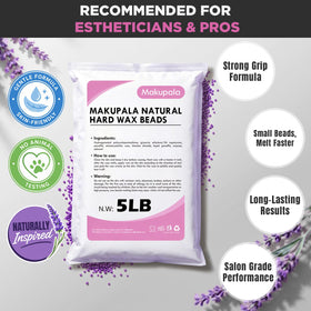 Makupala lavender wax melts at low temperature for comfortable bikini-area application.