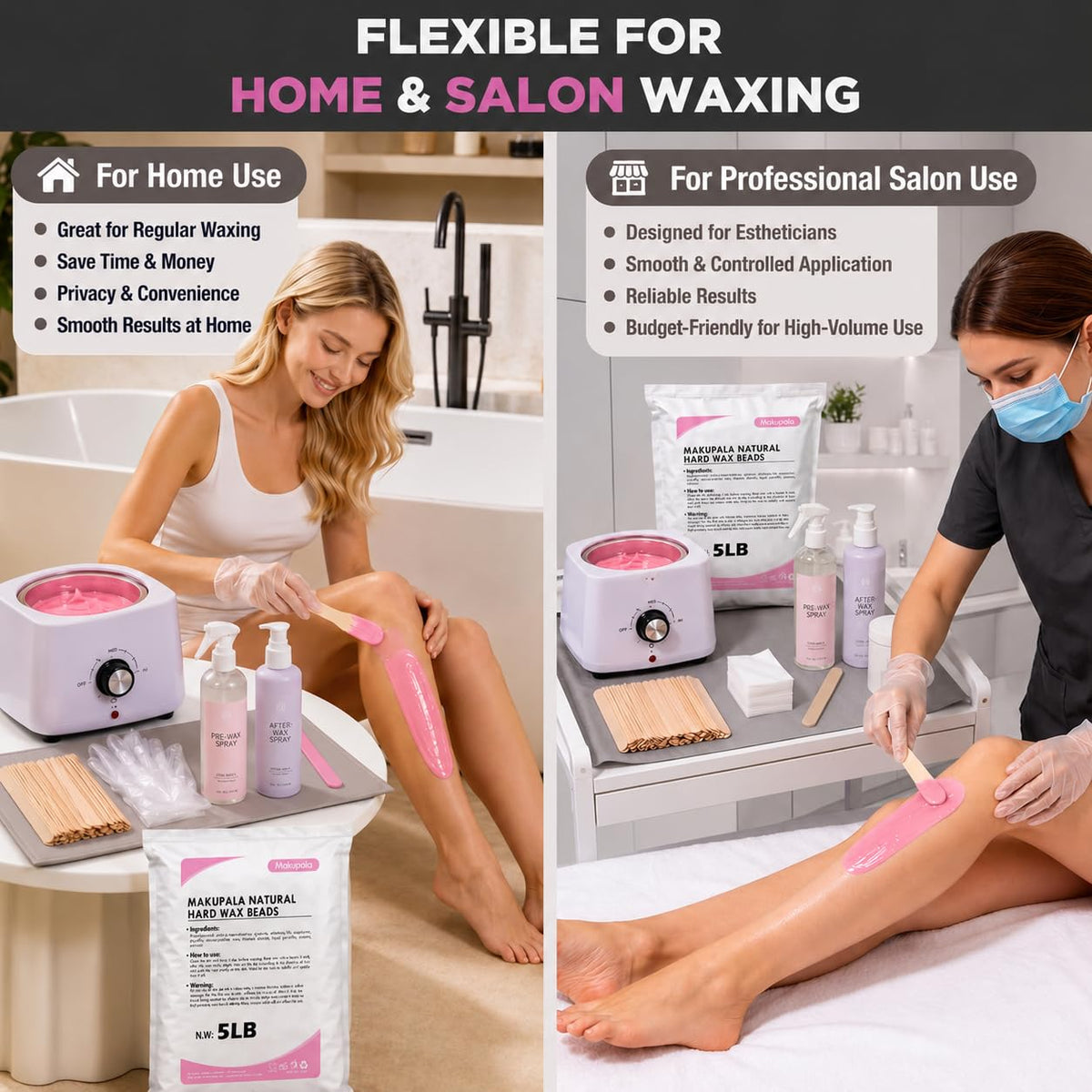 Makupala stripless wax provides strong hair grip with less breakage