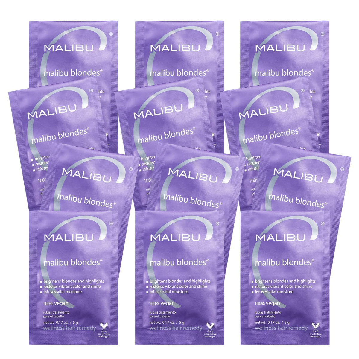 Malibu C Blondes Wellness Remedy packet dissolving to remove discoloration and brighten blonde hair.
