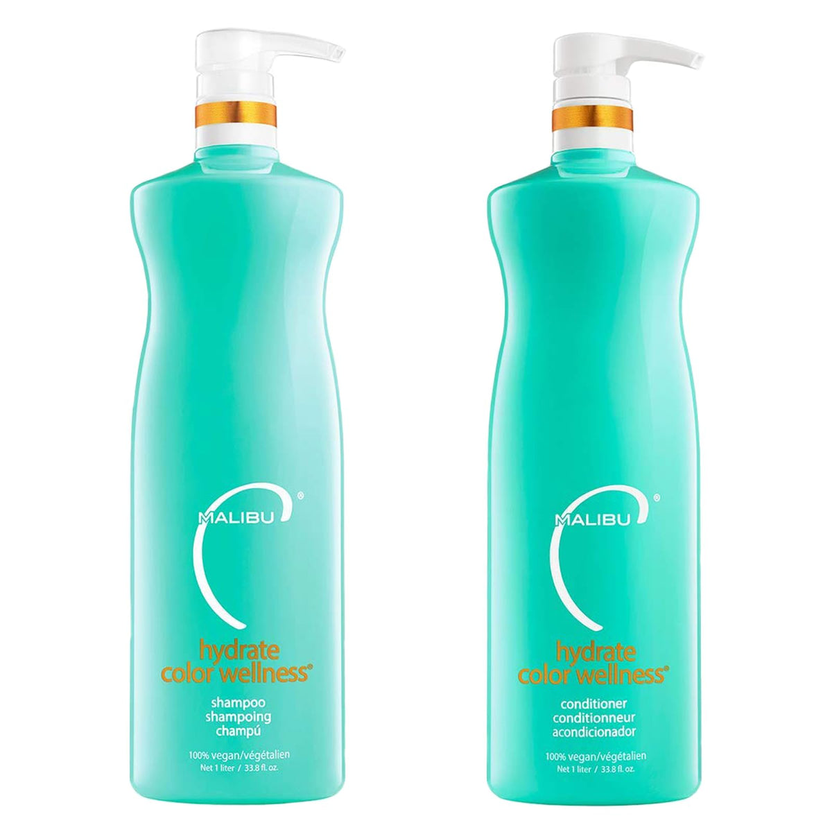 Malibu C Hydrate Color Wellness Duo shampoo bottle showing color-safe hydration benefit for vibrant hair