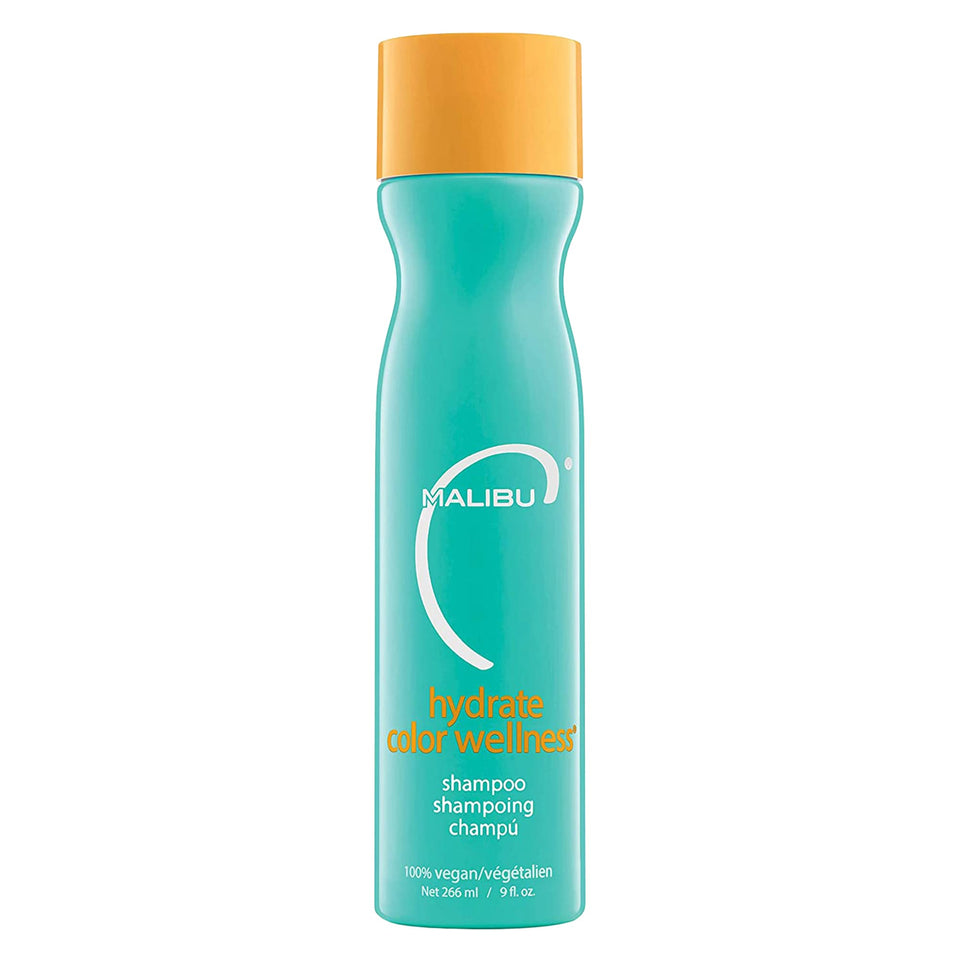 Malibu C Hydrate Color Wellness Shampoo bottle front highlights color protection and hydration.