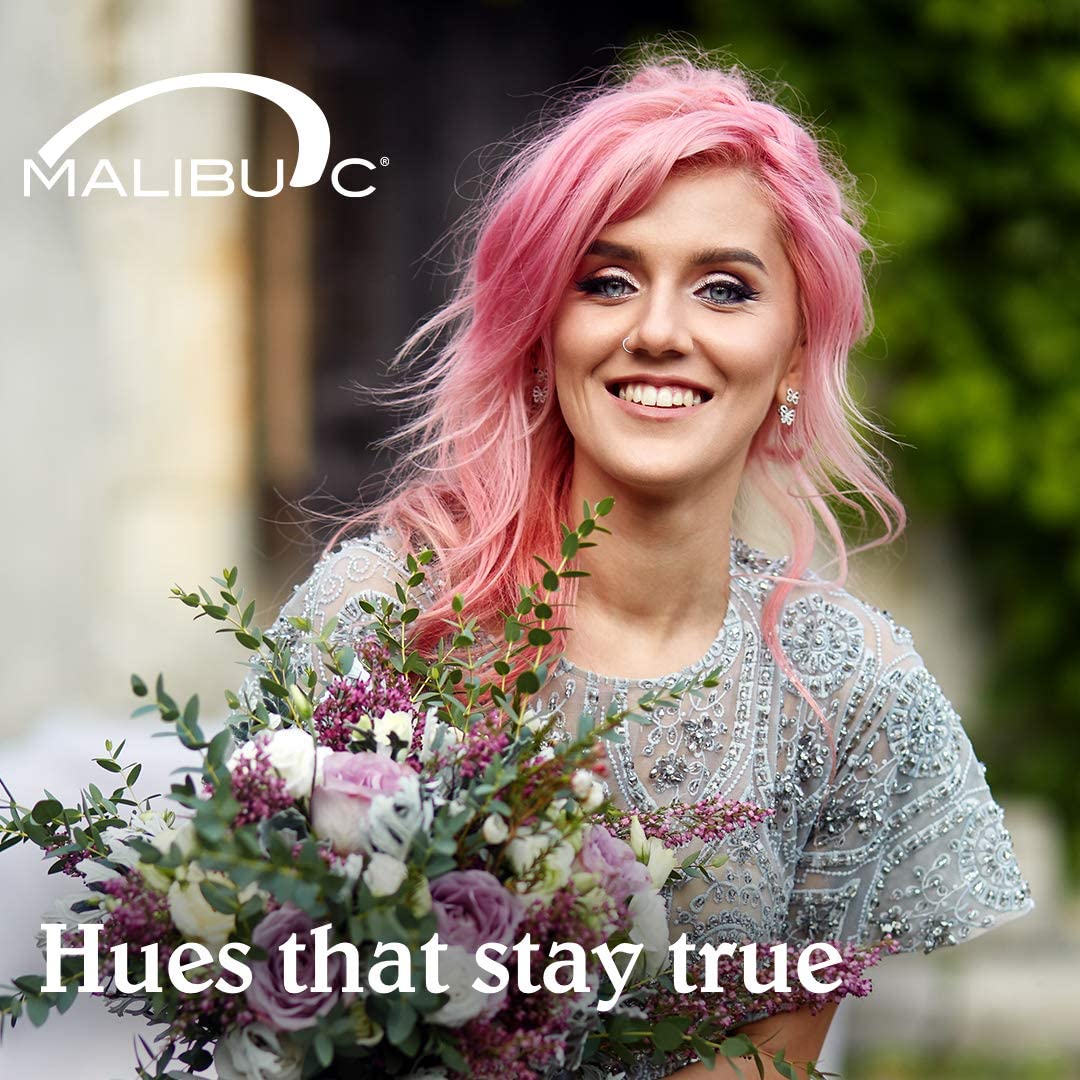 Malibu C Hydrate Color Wellness Shampoo on bathroom counter emphasizes the generous 33.8 oz size.