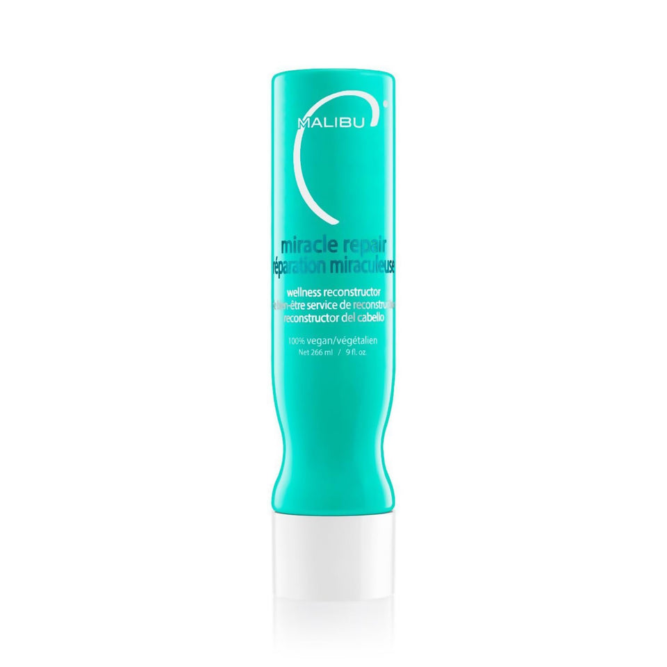 Malibu C Miracle Repair bottle pour demonstrates deep hydration for damaged hair