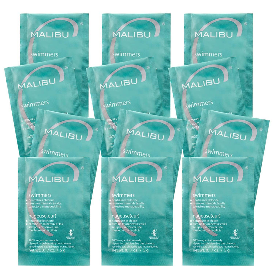 Malibu C Swimmers Wellness Remedy packet dissolving in hand for hair detox