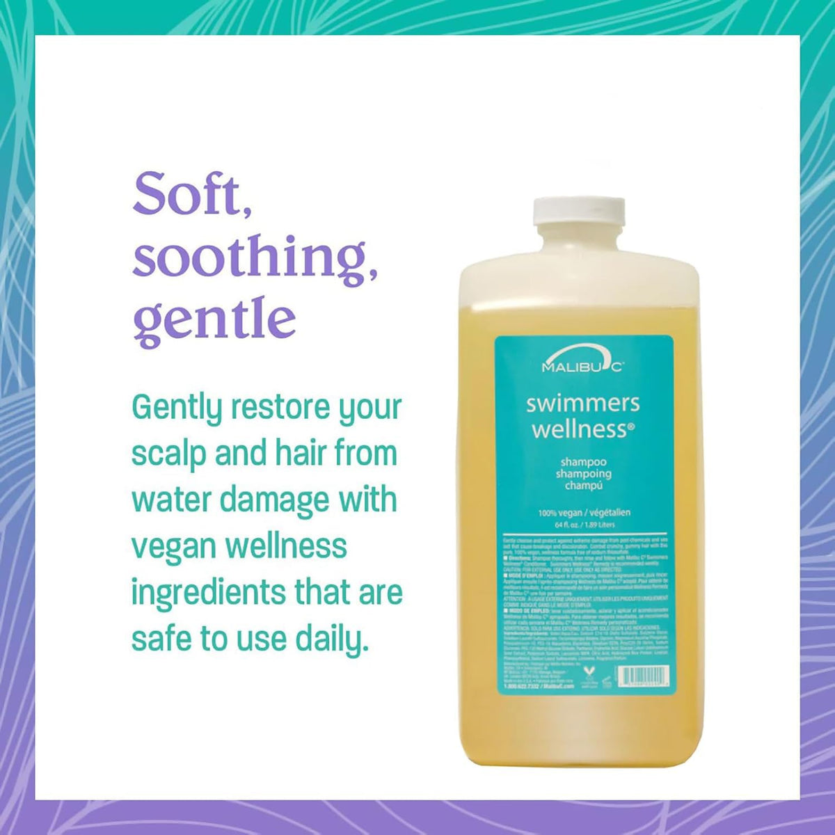 Malibu C Swimmers Wellness Shampoo lather closeup highlighting cleansing action after pool exposure.