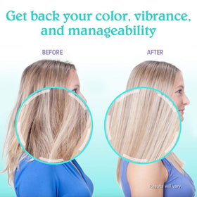 Malibu C Swimmers Wellness Shampoo moisture replenishment on glossy hair.