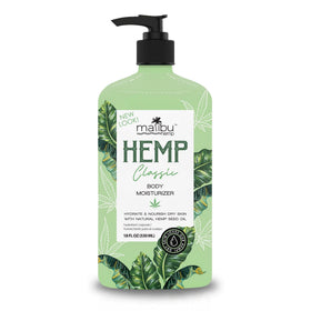 Close-up of Malibu Hemp Classic label highlighting vegan, paraben-free formula.