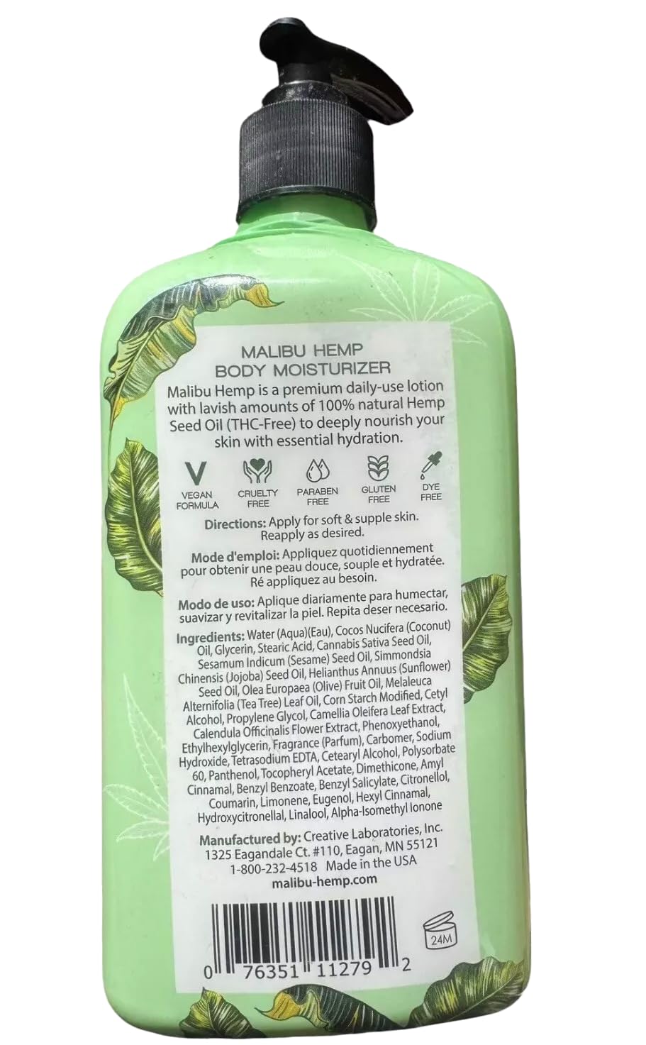 Malibu Hemp Classic pump dispenser for mess-free, easy application.