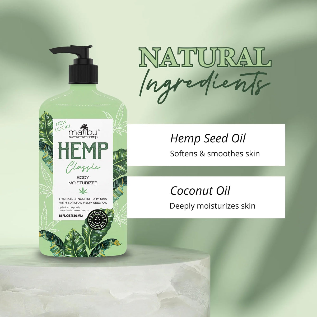 Close-up of Malibu Hemp Classic texture showing lightweight, fast-absorbing formula.