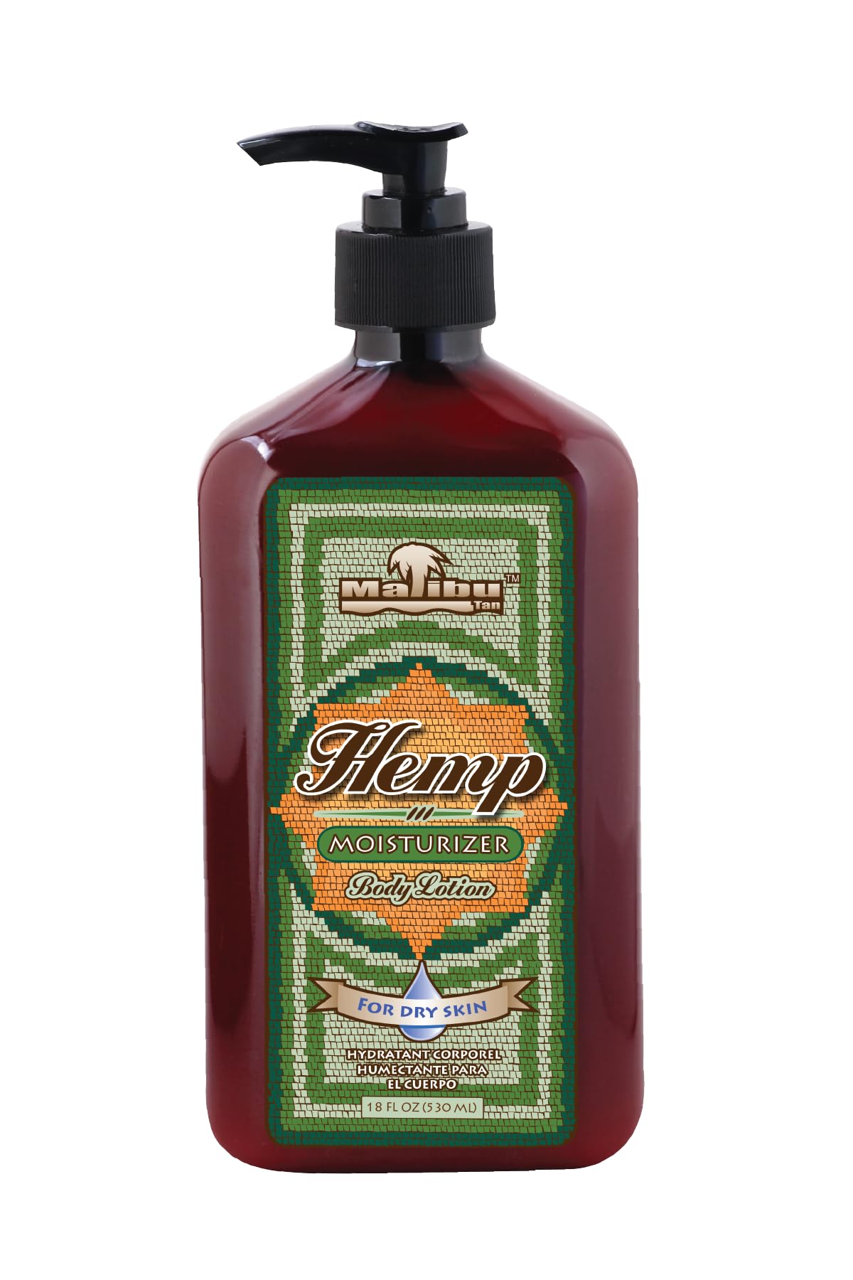 Malibu Hemp Malibu Tan Body Lotion bottle showing quick-absorbing hydration for dry skin