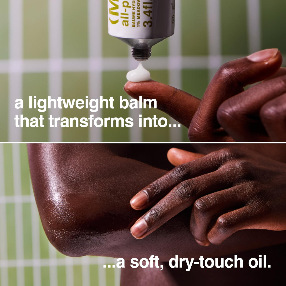 MALIN+GOETZ balm smoothing onto lips for gentle hydration.