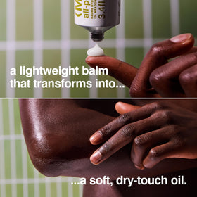 MALIN+GOETZ balm smoothing onto lips for gentle hydration.