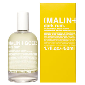 MALIN+GOETZ Dark Rum bottle with minimalist apothecary aesthetic for versatile daily wear