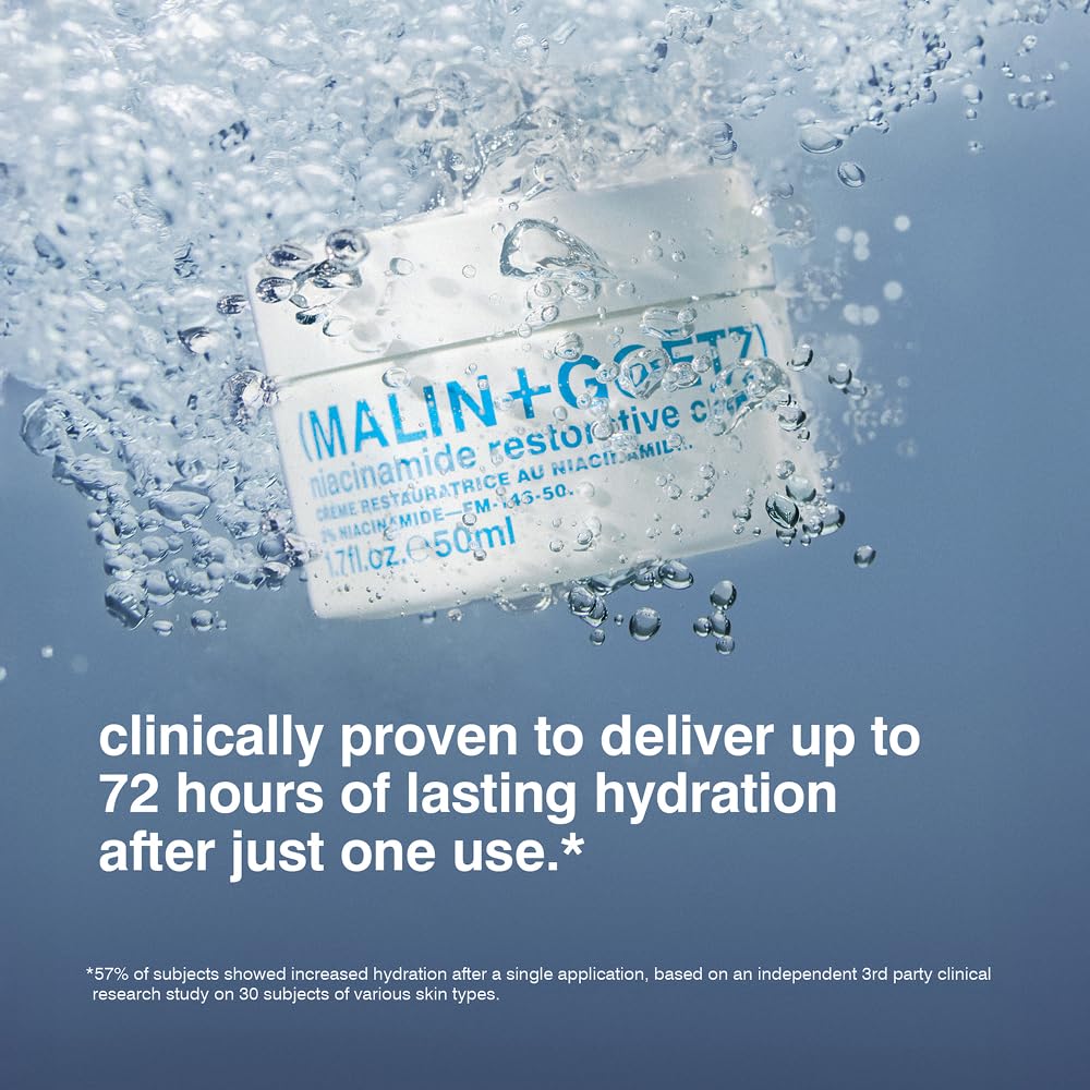 MALIN+GOETZ Niacinamide Restorative Cream swirl demonstrates creamy consistency for hydration.