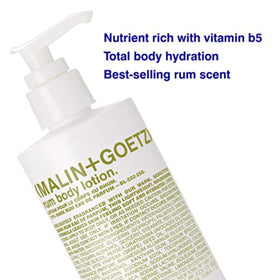 Texture closeup of MALIN+GOETZ Rum Body Lotion smooth cream.