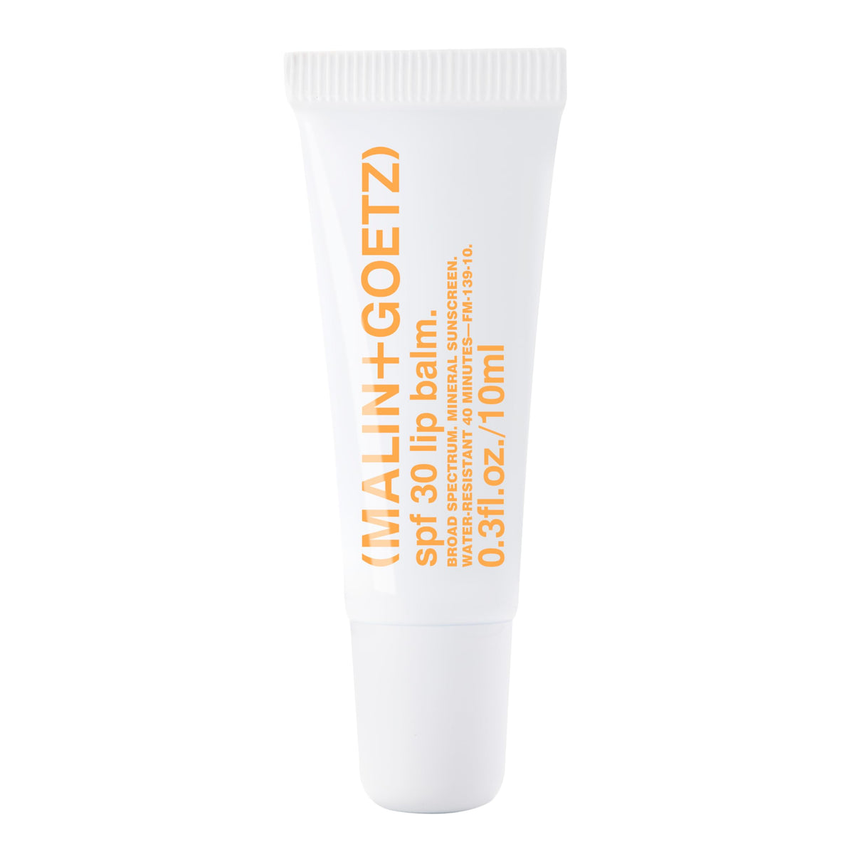 MALIN+GOETZ SPF 30 lip balm tube front with mineral protection
