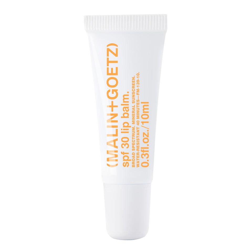 MALIN+GOETZ SPF 30 lip balm tube front with mineral protection