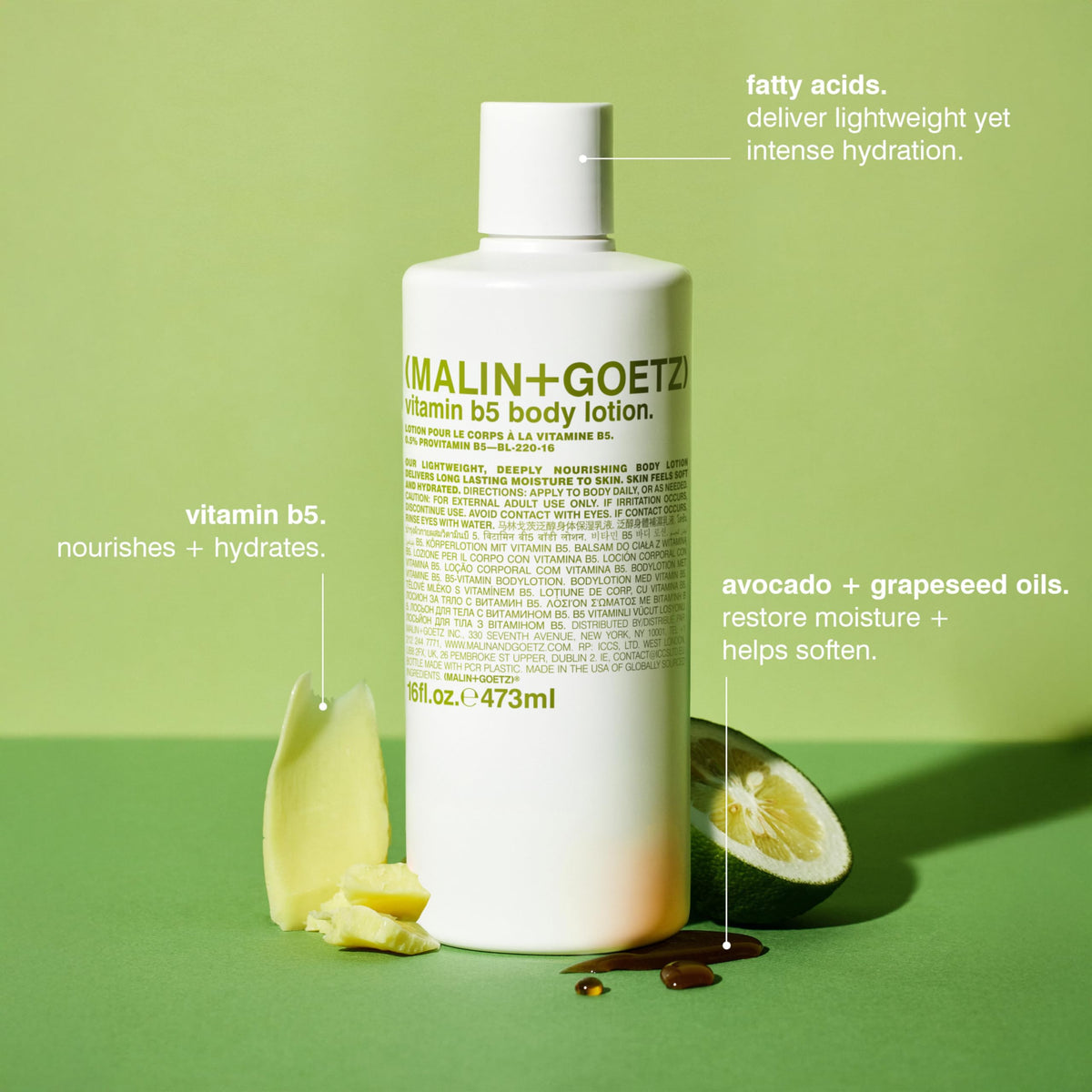 Close-up of lotion texture from MALIN+GOETZ showing fast absorption