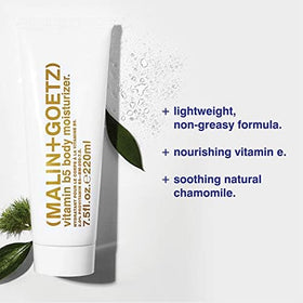 MALIN+GOETZ Vitamin B5 body moisturizer hand application illustrates quick absorption.