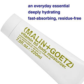 MALIN+GOETZ Vitamin B5 body cream texture swatch demonstrates non-greasy hydration.