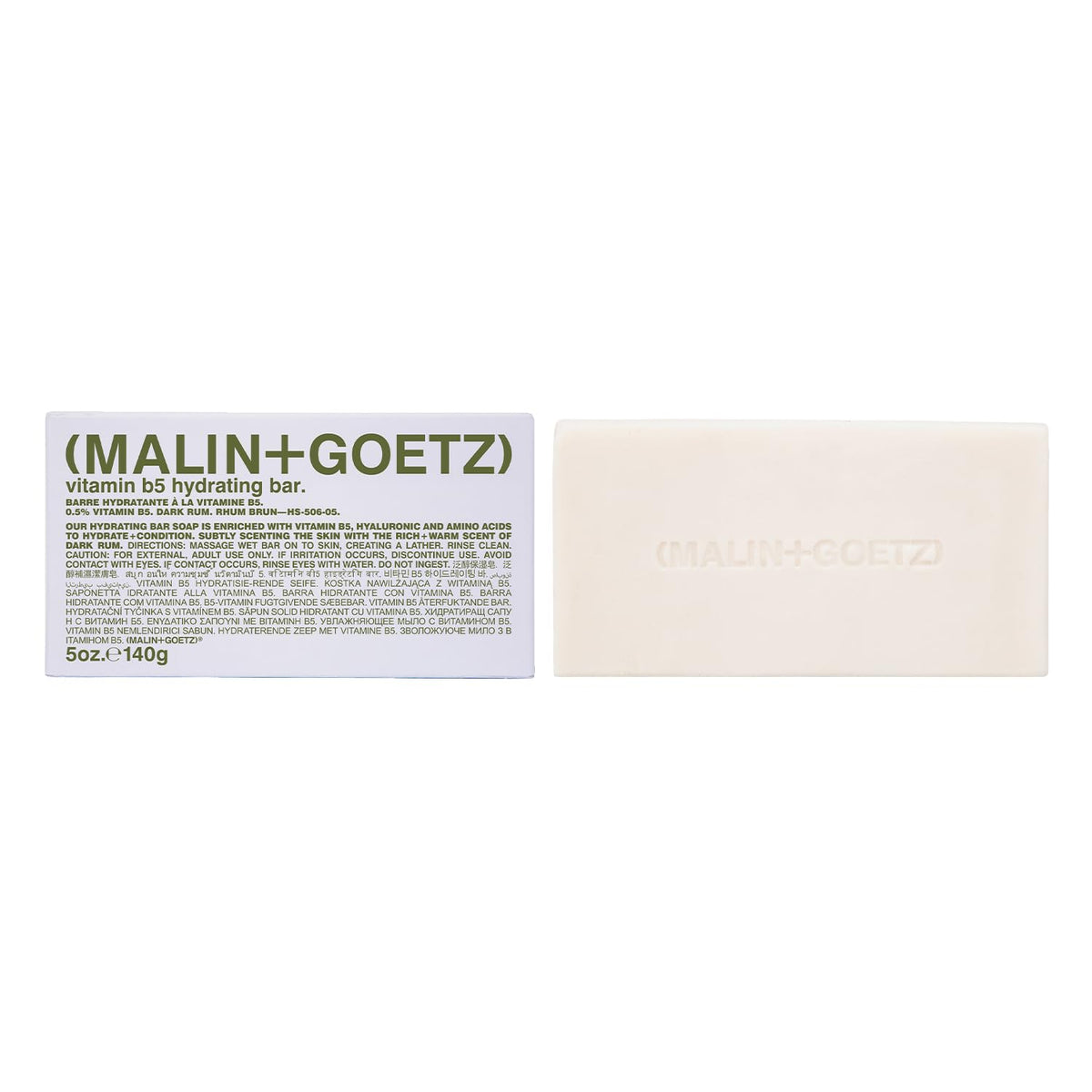 MALIN+GOETZ Vitamin B5 Hydrating Bar Rum top view shows dense lather for gentle cleansing