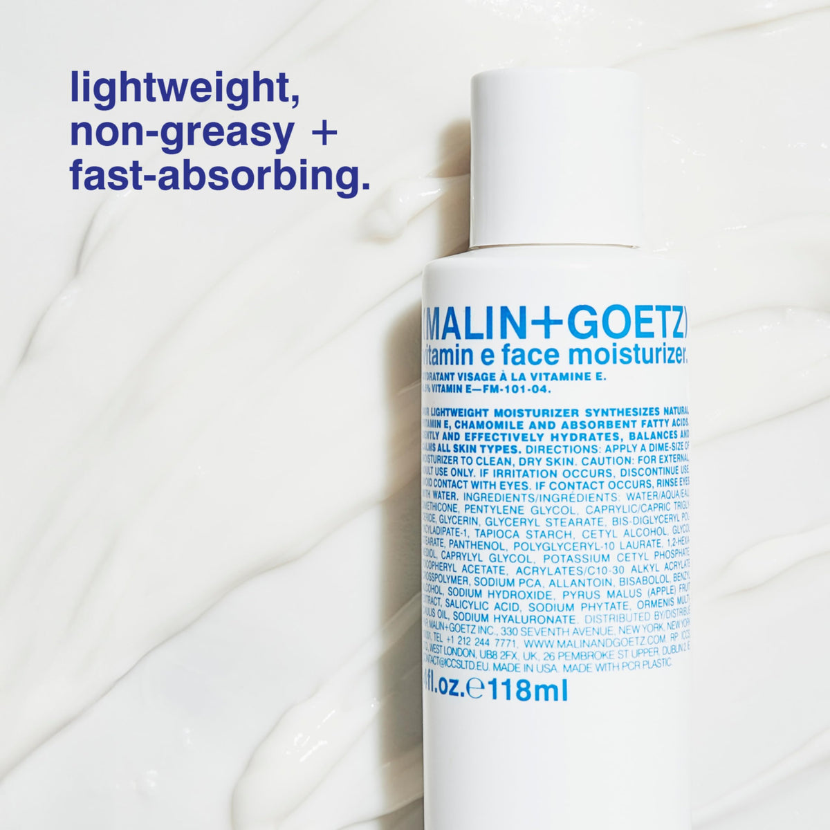 Malin+Goetz Vitamin E ingredients closeup highlights antioxidant vitamin E benefits for skin.