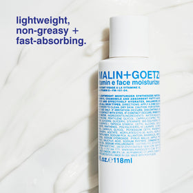 Malin+Goetz Vitamin E ingredients closeup highlights antioxidant vitamin E benefits for skin.