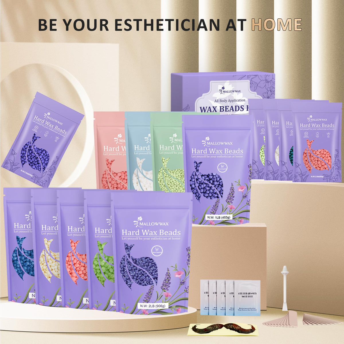 Mallowwax at-home waxing kit for salon-like results.