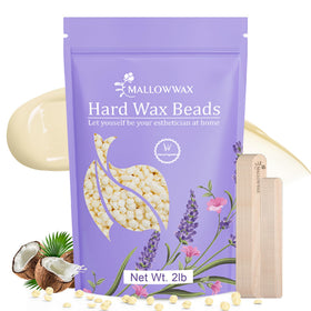 Mallowwax hard wax beads coconut cream packaging for easy home waxing.