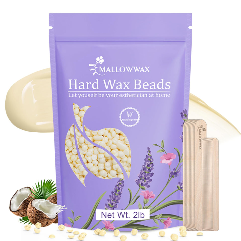 Mallowwax hard wax beads coconut cream packaging for easy home waxing.