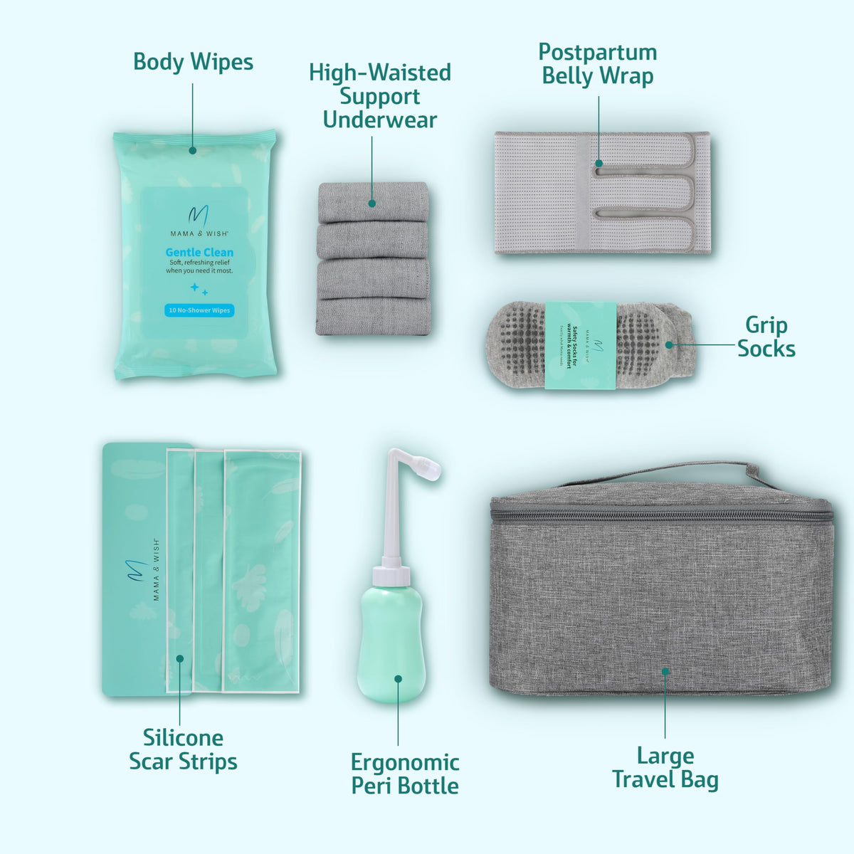 Mama & Wish C-Section Kit peri bottle use for gentle cleansing after delivery.
